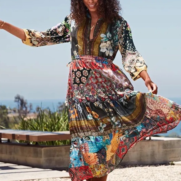 Johnny Was Tibby Jaime 3/4 Sleeve Silk Dress - Picture 2 of 10